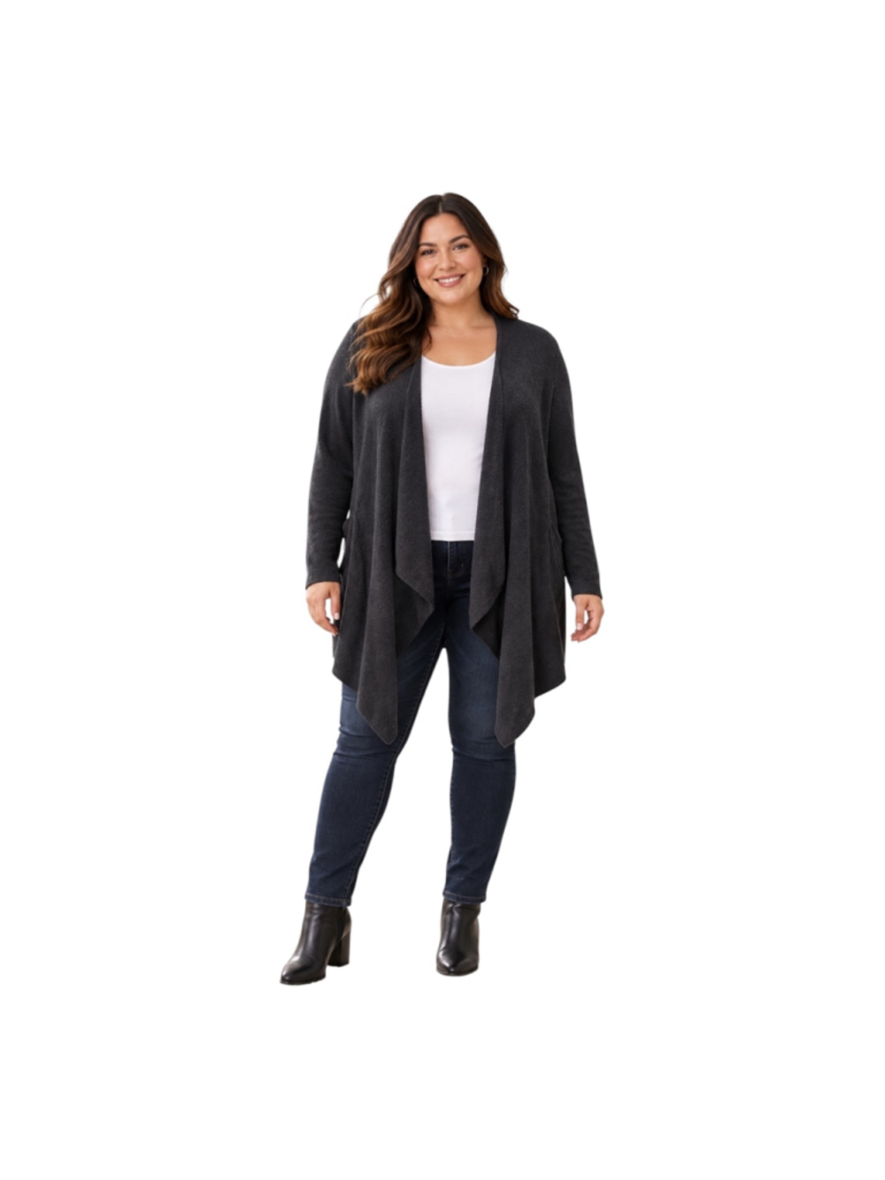 Barefoot Dreams CozyChic Lite Open Front Cardigan Charcoal 1X Style 903